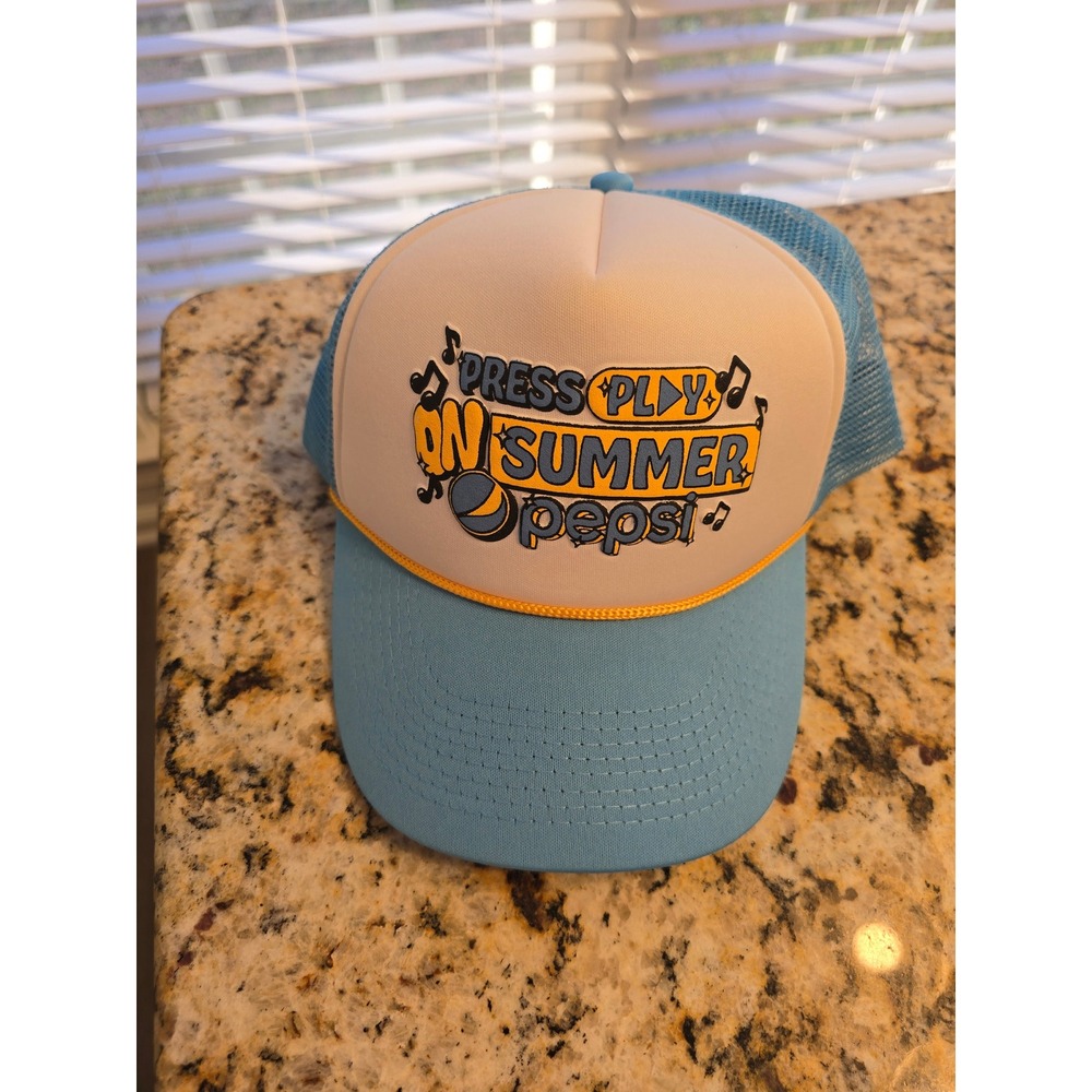 Pepsi Press Play On Summer Trucker Hat Blue White Mesh Snapback Promo Cap